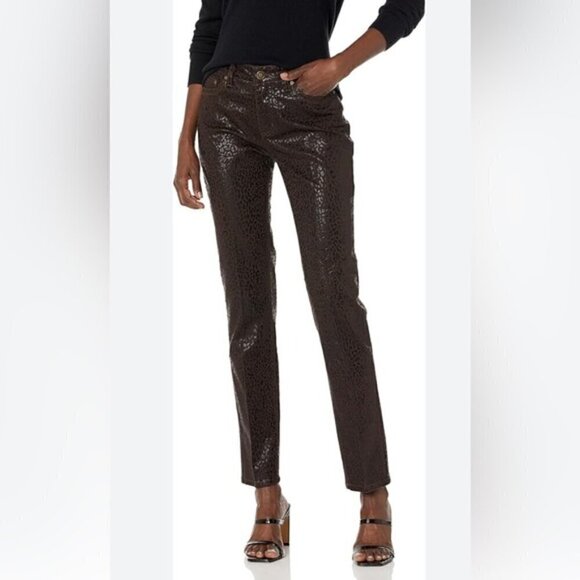 Slimsation | Animal Print 5 Pocket Stretch Jean Chocolate Black | Size 8 - Picture 1 of 11